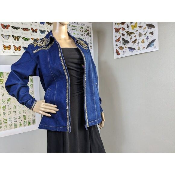Vintage 90s Victor Costa Jean Jacket Western Sequin Denim Rodeo Dark Size S - Picture 10 of 12